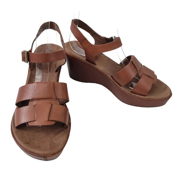 Korks by Kork Ease Platform Wedge Strappy Sandals Size 7 Brown Leather Shoes - Picture 1 of 8